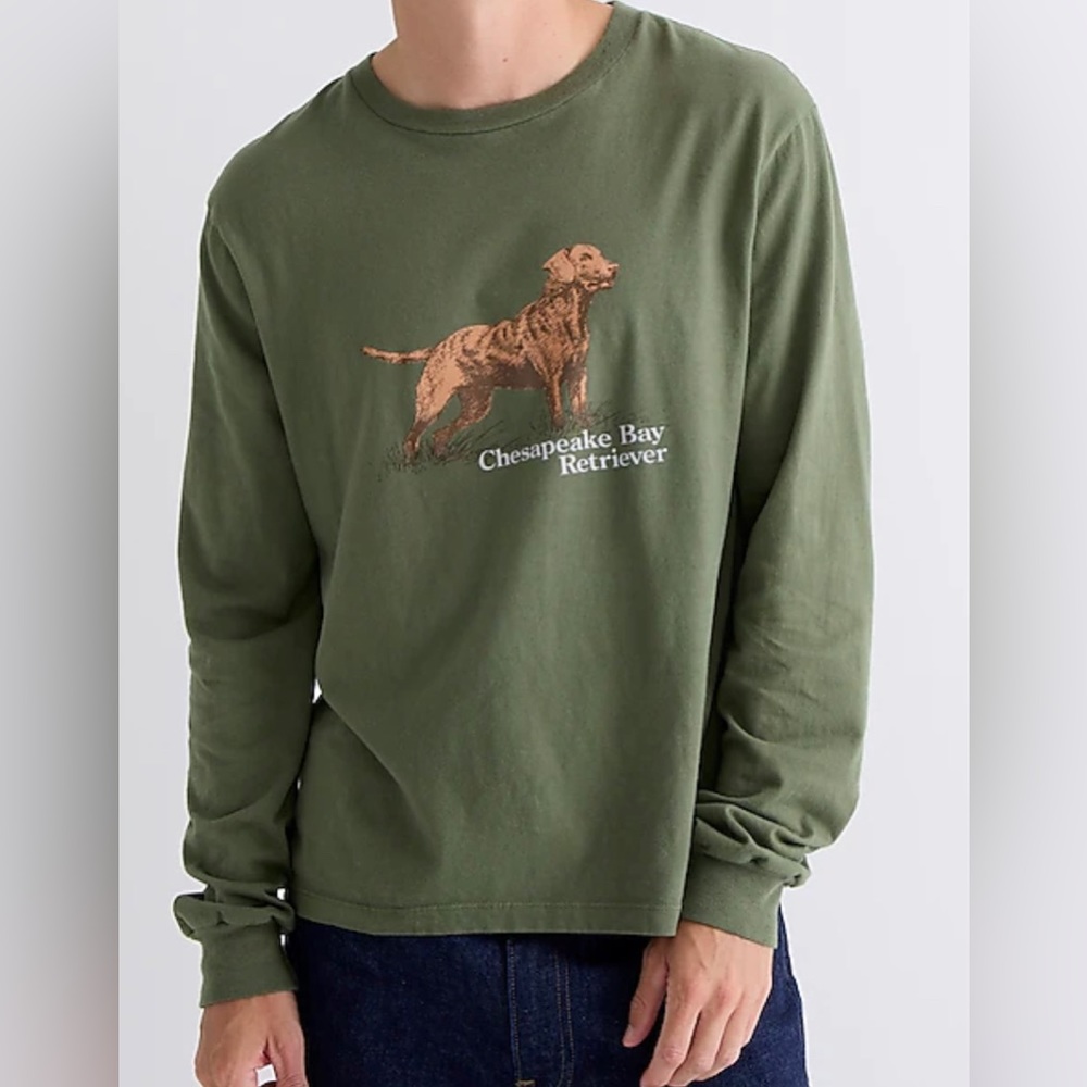 NWT J Crew Long-sleeve made-in-the-USA retriever graphic T-shirt